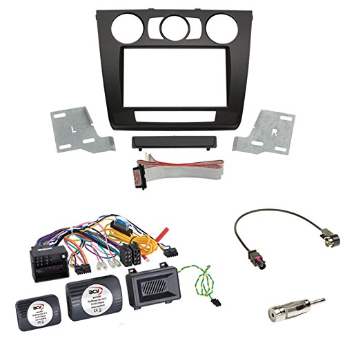 Einbauset: Autoradio Doppel 2-DIN Einbaurahmen Radioblende schwarz +Multilead Lenkrad Interface Quadlock Radio Adapter Adapterkabel geeignet für BMW 1er (E87 Facelift) 03/2007-06/2011
