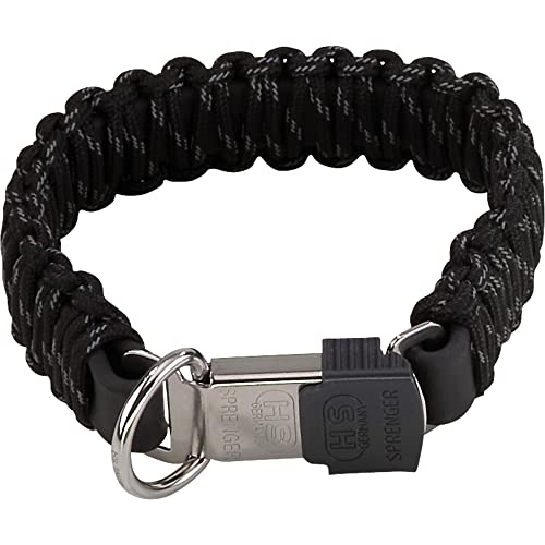 Sprenger Hundehalsband aus stabilem Paracord Nylon mit Edelstahl Clic Lock Verschluss I Wasserabweisende Halskette, reflektierend, langlebig 40 cm, schwarz