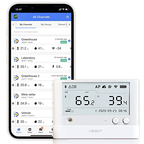 UbiBot WS1 Pro WiFi Temperatur-/Luftfeuchtigkeitssensor, kabelloser Temperatur-Monitor, Gefrierschrank-Thermometer, Remote-Datenlogger mit Benachrichtigungen, IFTTT Hygrometer, kostenlose Android & iOS App (nur 2,4 GHz WLAN)