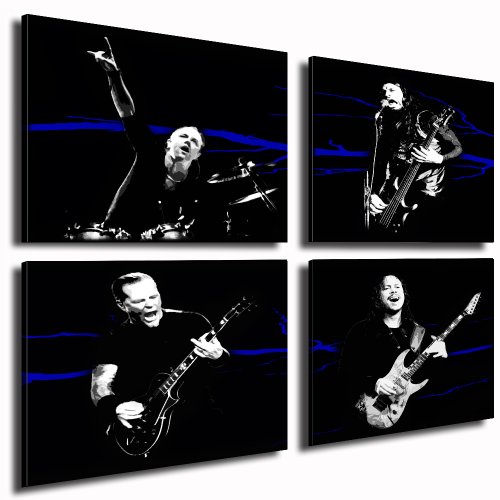 fotoleinwand24 Metallica Kunstdruck - 4 Bilder je 50x50cm k. Poster ! Bild fertig auf Keilrahmen ! Pop Art Gemälde Kunstdrucke, Wandbilder, Bilder zur Dekoration - Deko. Musik Stars Kunstdrucke