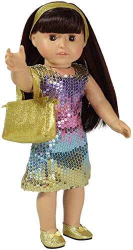 The New York Doll Collection D351 Dolls Party Outfit für Fashion Girl beinhaltet Pailletten Partykleid-Stirnband und Handtasche-Passt alle 18 Zoll Puppen-Puppenparty Kleidung-Puppenzubehör