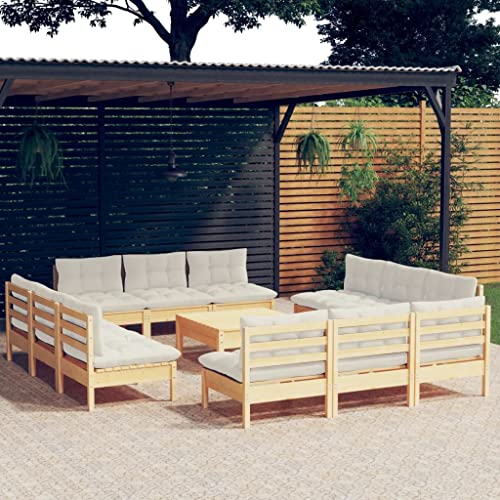 ZQQLVOO Lounge Sessel Terrassenmöbel Terassenmöbel Außen13-tlg. Garten-Lounge-Set mit Creme Kissen Kiefernholz