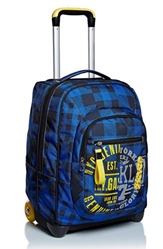 Trolley Seven, Check, Blau, 2 in 1 Rucksack mit Cross-Over-System, Schule & Reise