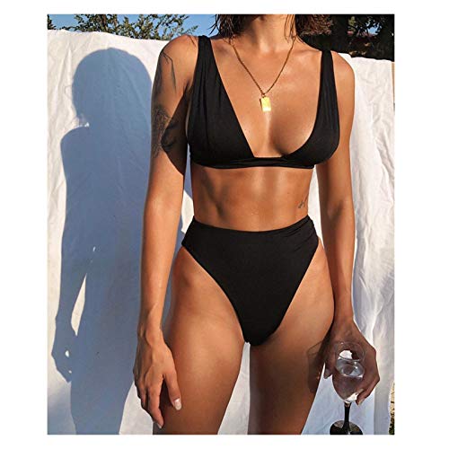 YGLONG Badeanzug Damen Sexy Bikini Badeanzug Frauen Badebekleidung Bikini Set Badeanzug Sommer Tragen Schwimmen Anzug XL Bademode (Color : Black, Size : L)