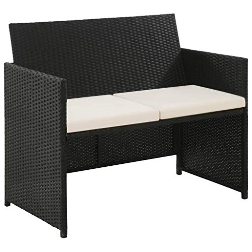 Tidyard Lounge Sofa 2-Sitzer Couch aus Poly Rattan, Wetterfesten und Wasserdichten, für Garten, Balkon, Terrasse, 100x56x85cm, Schwarz