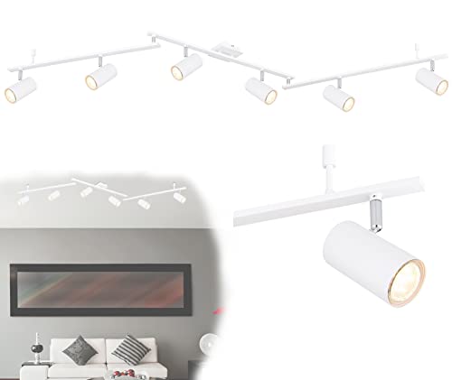 bmf-versand® Deckenstrahler 6 Flammig Schwenkbar Weiß - Deckenleuchte mit 6 Spots - Deckenlampe Wohnzimmer Modern - Strahler Küche Fassung GU10