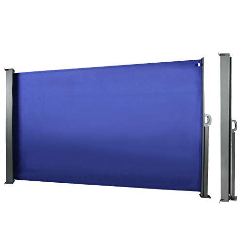 CCLIFE Seitenmarkise Ausziehbar Sichtschutz Windschutz Sonnenschutz TÜV mit Alu-Rolle, Farbe:Blau, Größe:180x300cm