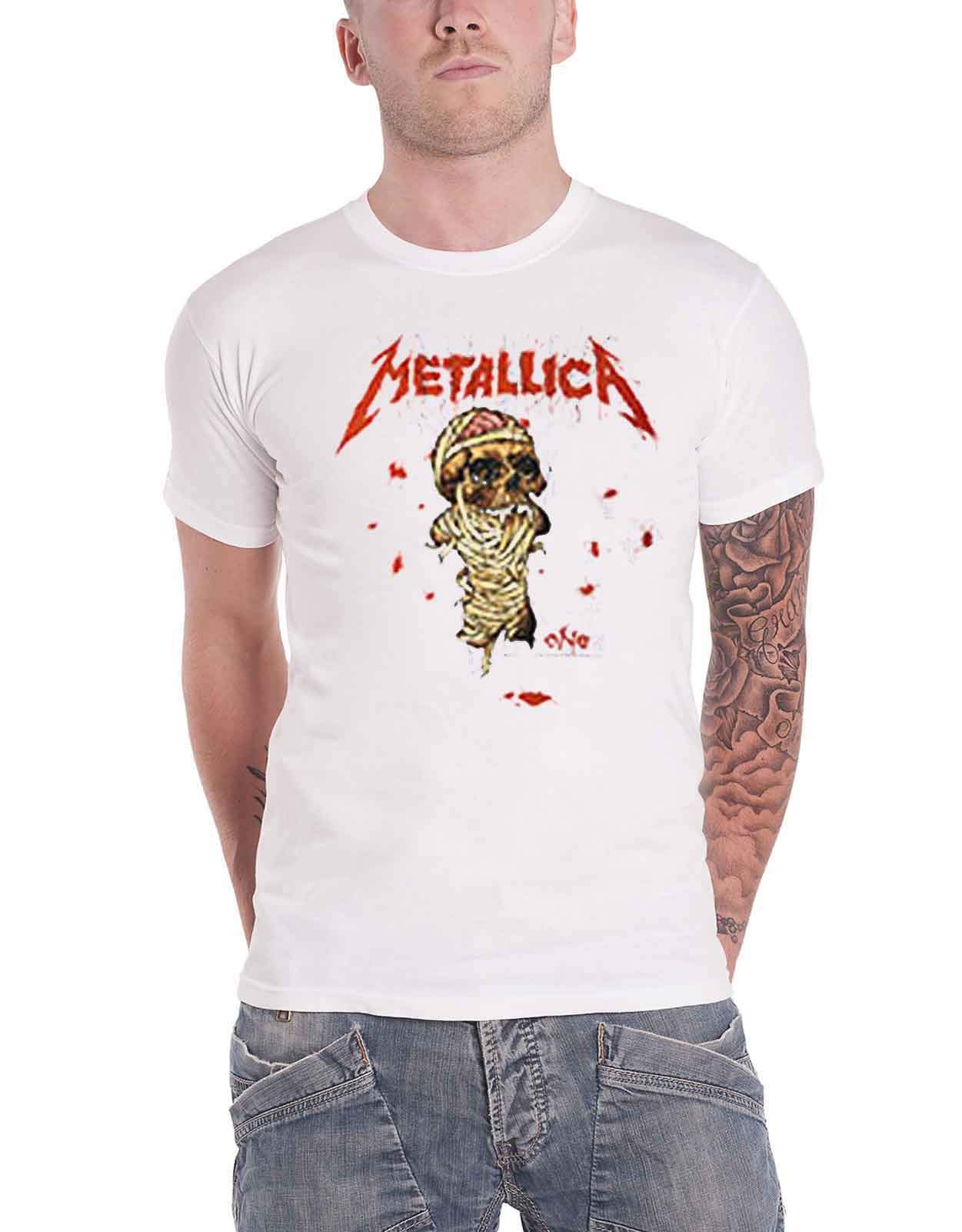 Metallica T Shirt One Landmine Band Logo Nue offiziell Herren Weiß S