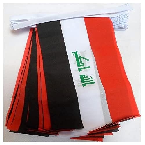 AZ FLAG FAHNENKETTE IRAK 12 Meter mit 20 flaggen 45x30cm- IRAKISCHE Girlande Flaggenkette 30 x 45 cm