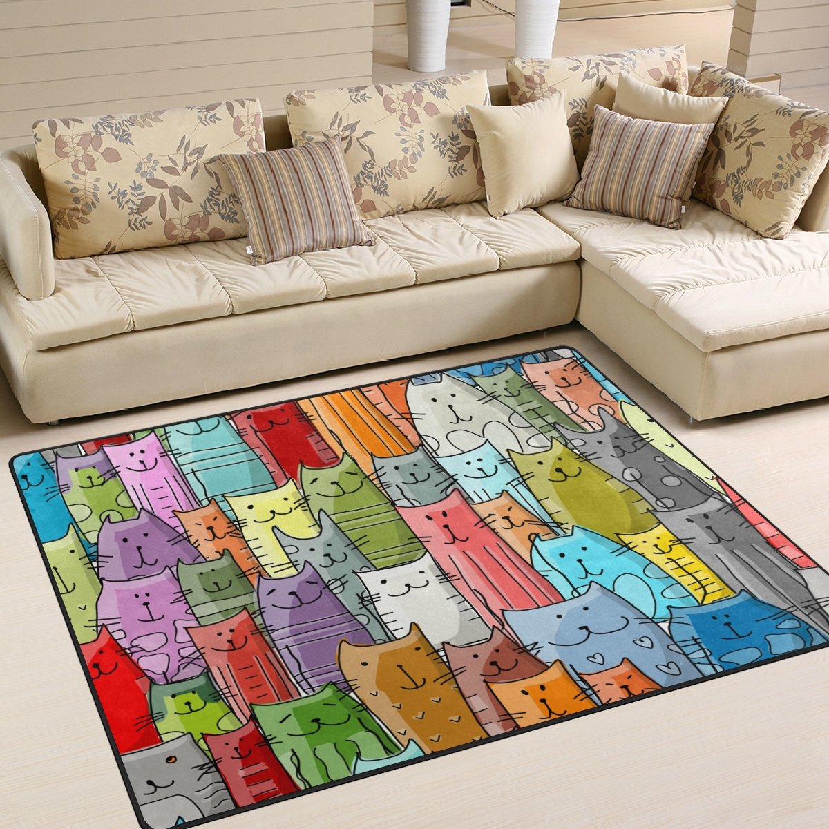 Use7 Farbenfroher Teppich für Wohnzimmer, Schlafzimmer, 160 x 122 cm