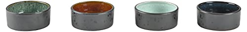 BITZ Mini-Schalenset, Dip-Schälchen/Snackschalen aus Steingut, Durchm. 7,5 cm, 4er-Set, Schwarz - Amber/Hellblau/Grün/Dunkelblau
