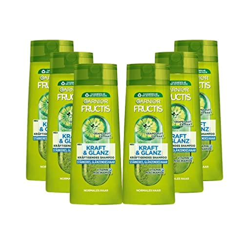 Garnier Shampoo, Kraft und Glanz, kräftigend, gibt dem Haar Kraft und Energie zurück, für kraftvolles, glänzendes Haar, Fructis, 6er-Pack (6 x 250 ml)