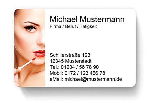 100 Visitenkarten, laminiert, 85 x 55 mm, inkl. Kartenspender - Kosmetik Beauty Salon