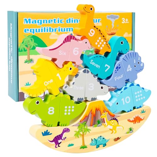 Shichangda Dinosaurier-Balance-Spiel, hölzernes Dinosaurier-Stapelspielzeug für Kleinkinder - Magnetisches Aufklärungspuzzle,EIN Muss für das Vorschulklassenzimmer, Dinosaurierspielzeug für Kinder