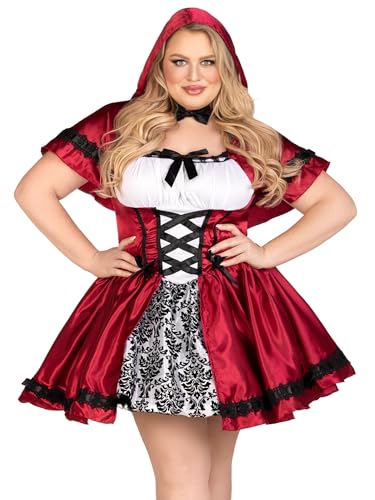 LEG AVENUE 85230X - 2Tl. Kostüm Set Gothic Riding Hood, Kostüm Damen Karneval rot/weiß, 3XL/4XL (EUR 52-56)