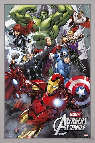 Close Up The Avengers Poster Marvel Comics (66x96,5 cm) gerahmt in: Rahmen Silber