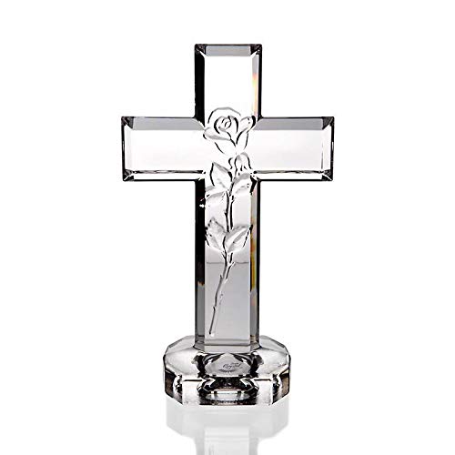 CRISTALICA Glaskreuz mit Rose Kruzifix Statur Religious 21cm Bleikristall