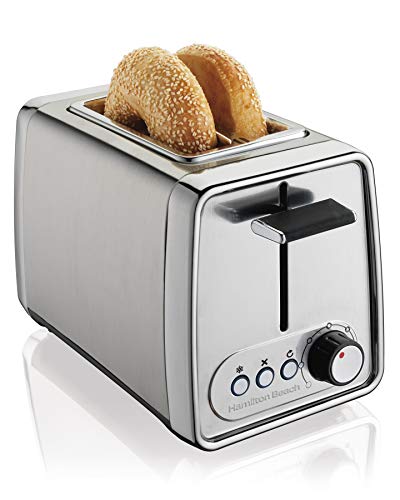 Hamilton Beach - Toaster 2 Scheiben, Brötchenaufsatz und Bagel Toaster, herausziehbare Krümelschublade, automatische Abschaltung und Abbruchtaste sowie Auftaufunktion, Edelstahl (22791-CE)
