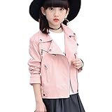 LSERVER Kinderkleidung Neue Jacke Mädchen PU Frühling und Herbst Lederjacke, Rosa, 134/140(Fabrikgröße: 140)