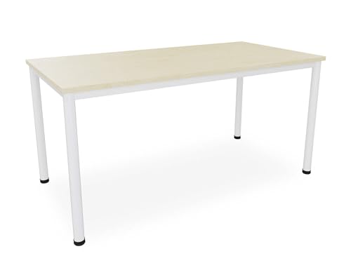 Dila GmbH Schreibtisch/Besprechungstisch in verschiedenen Größen und Farben weißes Metallgestell Konferenztisch Arbeitstisch (B: 160 cm x T: 80 cm, Ahorn)