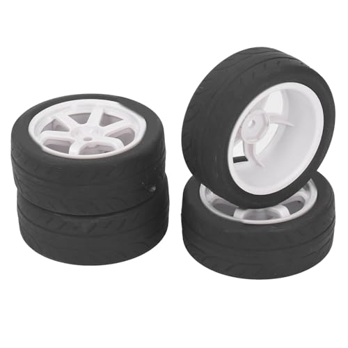 Jiawu RC-Car-Rad, 4 Stück RC-Car-Reifen Starke Dämpfung Robuster Gummi-Kunststoff für 1/10 Ferngesteuertes Fahrzeug (White)