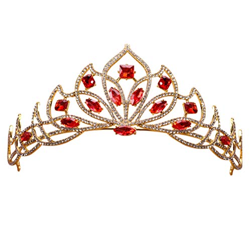 Frcolor Kristall Braut Krone Vintage Prom Pageant Queen Crown Hochzeit Prinzessin Tiara Stirnband (Rot)