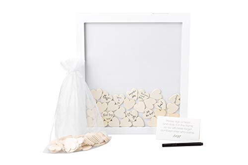 Pearhead Wedding Guestbook Token Frame, Includes Instructional Sign, 79 Heart Tokens, Pen, Bag, Perfect for Wedding Reception or Bridal Shower, White