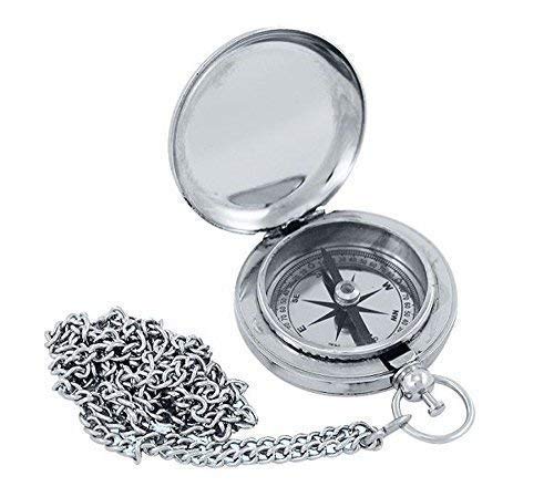 linoows Sprungdeckel Kompass, Magnetkompass, Taschenuhren Kompass mit Kette, silbern