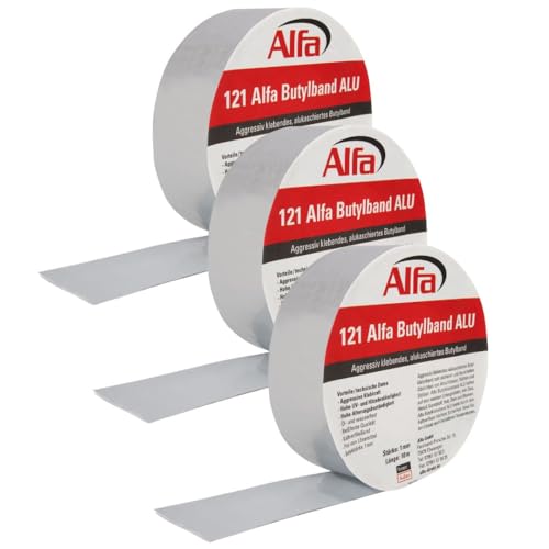 Alfa 3x Alu- kaschiertes Butylklebeband 100 mm x 10 m wetterfestes Dichtungsband für ein dauerhaftes Abdichten von Dachanschlüssen Stößen und Wohnwägen