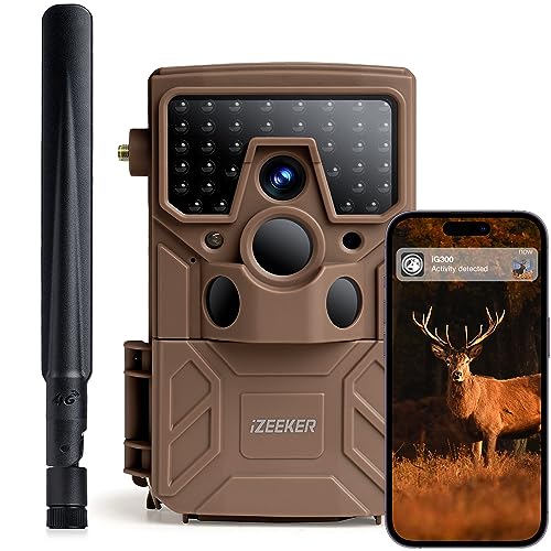 iZEEKER 4G LTE Wildkamera, 2K 14MP Wildkamera mit 940nm Unsichtbaren LEDs, Echtzeit-Benachrichtigung, 120° Weitwinkel, 0.1s Auslösezeit mit SIM-Karte & 32 GB SD-Karte für die Überwachung der Tierwelt