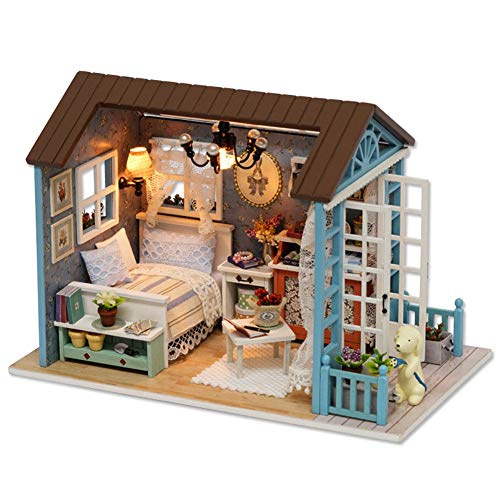 DIY Holzhaus Miniaturmöbel Kit Hausspielzeug mit LED-Lichtern Kinder Geschenke Wohnaccessoires für Frauen und Mädchen