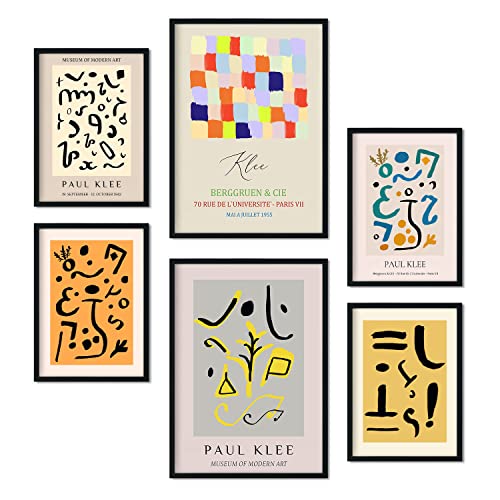 Nacnic Set von 6 Poster von Paul Klee. Sammlung von Platten mit ästhetischer Collage für Innendekoration. Größen A3 und A4. Schwarzer Rahmen.