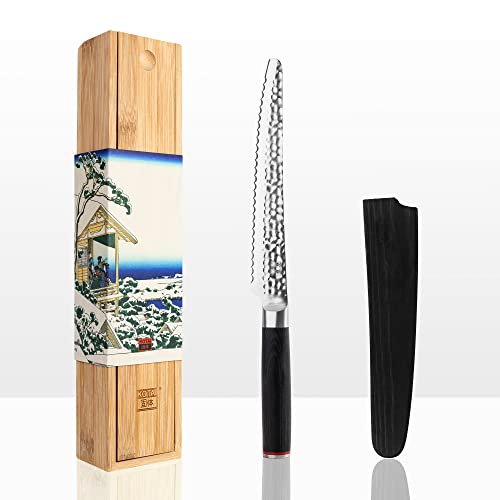 Brotmesser mit Pakkawood-Griff, 20cm japanische 440C Ultra-Sharp Edelstahlklinge