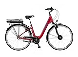 Fischer E-Bike City, CITA 1.0 Elektrofahrrad für Damen und Herren, RH 44 cm, Frontmotor 32 Nm, 36 V Akku, rot glänzend, 28 Zoll