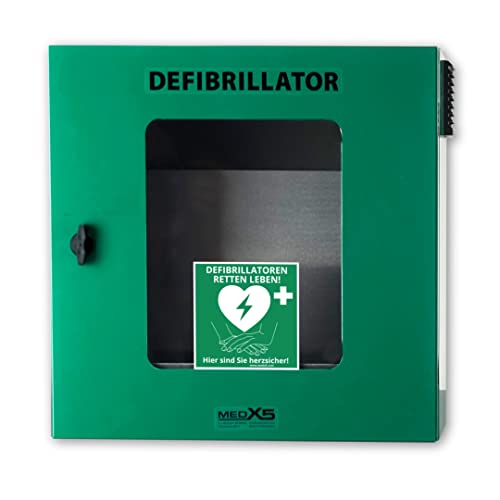 MedX5 Universal Defibrillator AED Außenwandkasten beheizt, Wandschrank klimatisiert, mit Alarmen, beleuchtet, IP55 (Staub- Spritzwasserschutz), Farbe: Grün