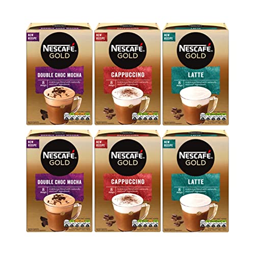 Double Choc Mokka, Latte, Cappuccino Nescafe Gold (48 Beutel) Bundle - 2 Boxen von jedem Geschmack