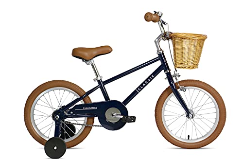FabricBike Kids Fahrrad mit Pedalen für Jungen und Mädchen, Abnehmbare Trainingsräder, Hochwertige Bremsen, 12- und 16-Zoll-Räder, 4 Farben (Classic Navy, 16": 3-7 Jahre (96 bis 120 cm hoch))