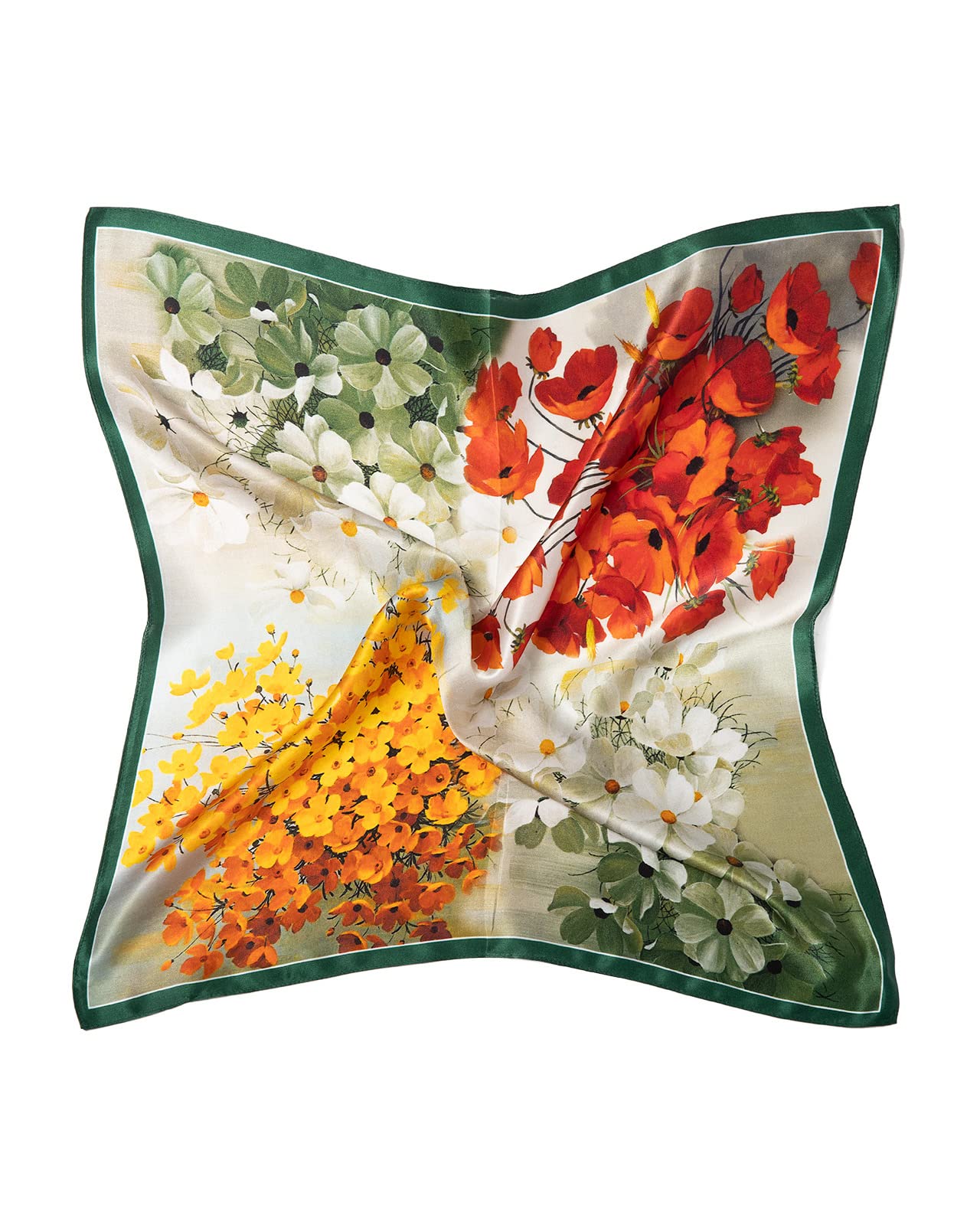 MayTree Seidentuch, buntes Halstuch für Damen, Nickituch aus 100% Maulbeer-Seide, quadratisch vier Jahreszeiten 53x53