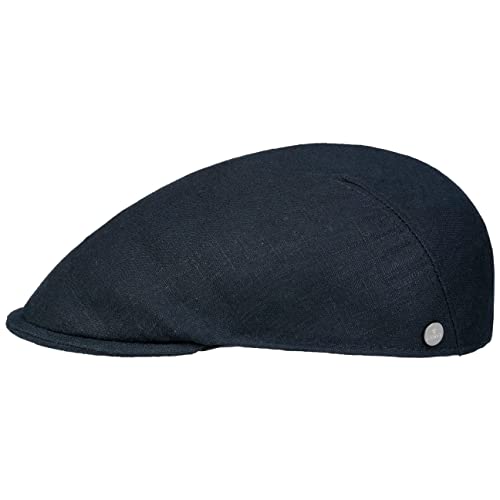 LIERYS Uni Leinen Flatcap Schirmmütze Schiebermütze Leinencap Herren - Made in Italy mit Schirm, Futter Frühling-Sommer - L (58-59 cm) dunkelblau