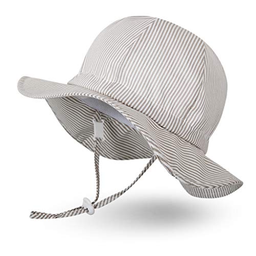 Ami&Li tots Mädchen Sonnenhut Verstellbarer Hut mit breiter Krempe Sonnenschutz UPF 50 für Baby Mädchen Jungen Säugling Kind Kleinkind Unisex – L: Braune Streifen