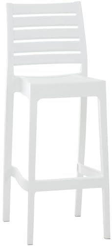 CLP Outdoor-Barhocker ARES mit Fußstütze | Tresenhocker in Rattan-Optik | Stapelbarer wetterfester Kunststoff-Barstuhl mit Einer Sitzhöhe von: 75 cm erhältlich Weiß