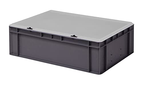 Design Eurobox Stapelbox Lagerbehälter Kunststoffbox in 5 Farben und 16 Größen mit transparentem Deckel (matt) (grau, 60x40x18 cm)
