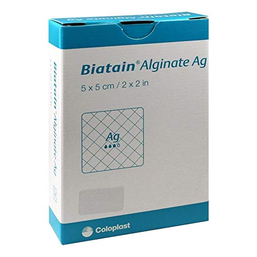 BIATAIN Alginate Ag Kompressen 5x5 cm mit Silber 10 St Verband
