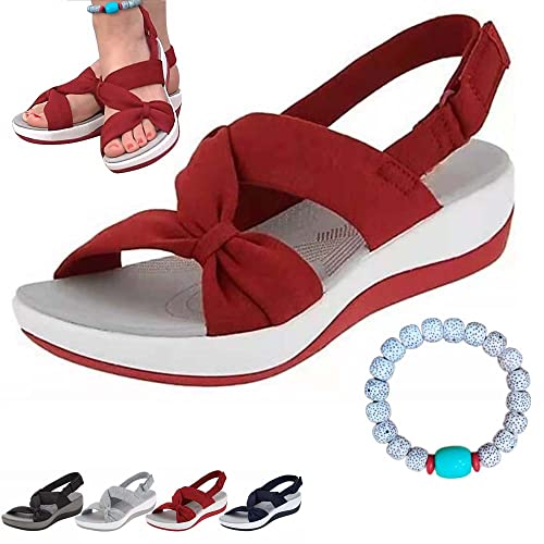 Women's Dr.Care Orthopedic Arch Support Reduces Pain Comfy Sandal, Orthopedic Sandals for Women Arch Support, Comfortable Good Arch Support Strappy Walking Sandals (Red,39)