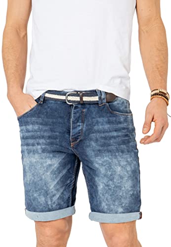 Sublevel Herren Jeans Bermuda-Shorts mit Gürtel & Stretch Middle-Blue 31