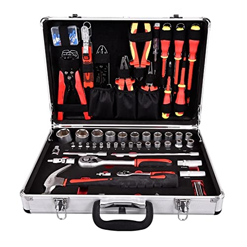 VVHUDA Werkzeugkasten-Werkzeug-Set, Steckschlüssel-Set mit Aluminiumbox, 99-teilig, Handwerkzeug-Set (Wit US), kleines Geschenk