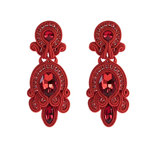 Ethnische Art Leder Drop Ohrringe Schmuck Frauen Soutache Handmade Weaving Big Hanging Ohrring rot