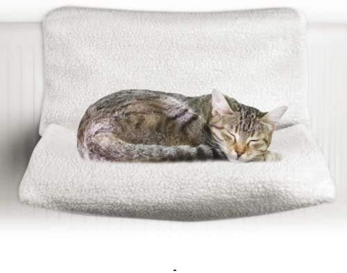 LINGRUI Heizkörperbett für Katzen und Hunde, Hängematte, starker Metallrahmen und warmer, bequemer Fleece-Überzug, maximales Gewicht von bis zu 5 kg, Weiß