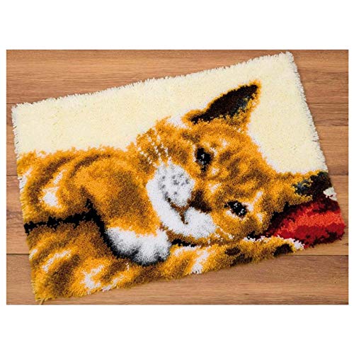 HuaHong Knüpfteppich Zum Selber Knüpfen, Teppich Knüpfen Kreuzstich Set für Kinder Erwachsene oder Anfänger, 52 x 38 cm (Color : Cat)