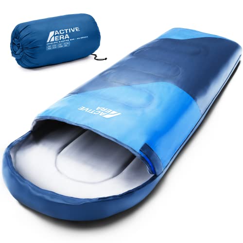 Active Era Premium Schlafsack für Erwachsene & Kinder - Warmer 3-4 Jahreszeiten wasserdichter leichter Schlafsack für Männer, Frauen, Camping, Festivals & Outdoor mit Kompressionsbeutel (Blau)